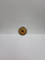 Vintage Style Filigree Amber & Brown Crystal Flower Brooch Gold Tone Rhinestone