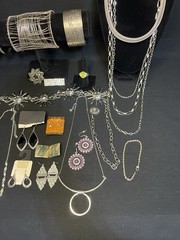 Vintage To Now Lot Silver tone Jewelry Necklace Bracelet Earrings Ring Belt