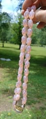 ANTIQUE MOLDED BERRY OPAL MILKY PINK OPALINE GLASS BEAD FLAPPER NECKLACE SET 3ft