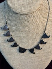 Vintage Taxco Style 925 Sterling Silver Garnet Paisley Cabochon Fringe Necklace