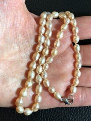 Vintage Peach Genuine Cultured Pearl Strand Necklace Baroque Knotted 16″ P21