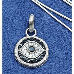 Vintage Pave-Set Black Spinel & Cubic Zirconia Evil Eye Pendant Necklace