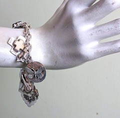 Joan Slifka Sterling 925 Heart Angel Cross Love Luck Charm Two Sided Bracelet