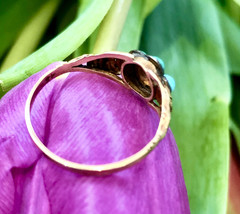 LOVELY SMALLER ANTIQUE GEORGIAN ENGLISH 18K GOLD PEARL TURQUOISE RUBY RING c1820