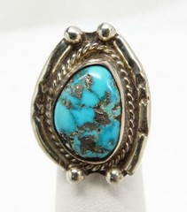 Navajo Old Pawn Silver & Zinc Matrix Turquoise Ring Size 4