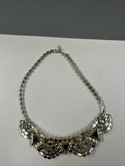 Vintage 60s Dark Light Green Crystal Rhinestone 14” Choker Necklace Bib ProngSet