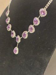 Vintage Purple Rhinestone Silver Tone Necklace, with earrings- breathtaking