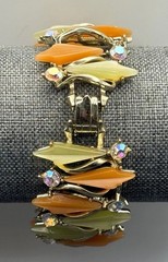 VTG Thermoset Green Orange Leaf Mod Bracelet Aurora Borealis AB Rhinestone