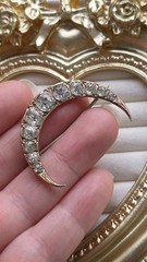 Antique Victorian GF Crescent Moon Paste Stone Brooch Pin Estate