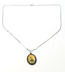 Vintage Blue Flower Pewter Pendant Chain Necklace 30″
