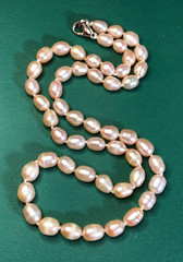 Vintage Peach Genuine Cultured Pearl Strand Necklace Baroque Knotted 16″ P21