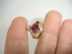 old antique 14K Rose Gold Victorian RING purple red gem Diamond Triads 3.75 2.6g