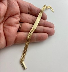 Vintage Gold Tone 6MM Wide Solid Link & Name Plate w/ Clear Crystals Bracelet 7″