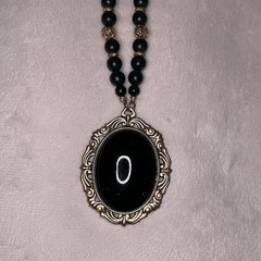 1928 Ornate Black Pendant Beaded Necklace