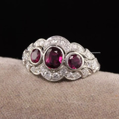 Edwardian 4Ct Oval Cut Red Ruby CZ Womens Engagement Ring 14K White Gold Plated