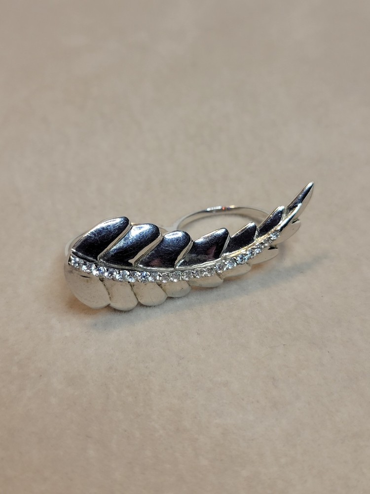 Vtg 925 Double Finger Leaf Ring CZ Accents Size 7 And Size 6 Sterling Silver