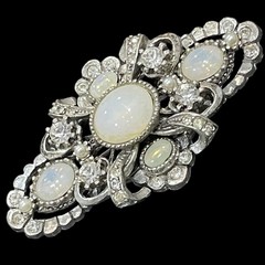 Vtg Opaline Glass Brooch Cabochon Stone Collar Pin Regal Style Antique Moonglow