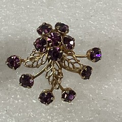 Vintage Purple Rhinestone Floral Cluster Clip-On Earrings Gold Tone
