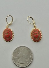 Upcycled Neiger Bros Red & Green Egyptian Pharaoh Face Czech Art Glass Earrings
