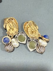 Double Elephant Dangle Earrings Cabochon Imitation Stone Pearl Charm Cluster