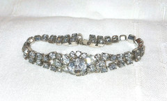 Vintage Austria 2-Layer Crystal Bracelet Bright Clear Crystals Signed Austria 7″