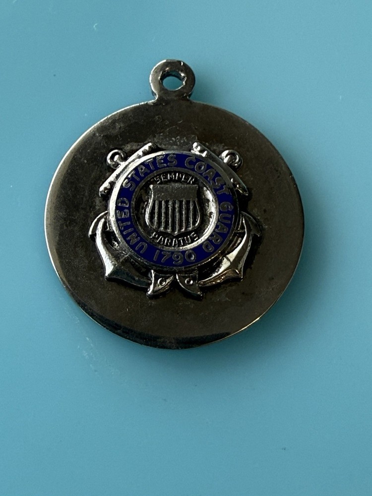 Vintage Enamel United States Coast Guard Sterling Silver Charm Pendant 4.4g