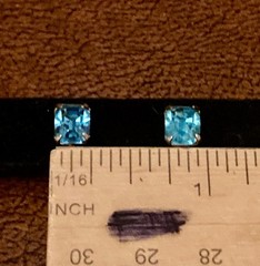 Vintage Gold Tone Earrings Blue Glass Screw Back Hallmarked