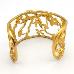 Karine Sultan 24k Gold Plated Pewter Green Flower Olive Leaf Bracelet Damaged