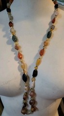 VTG Polished Gemstone Beggars Bead Necklace Agate, Aventurine, Quartz 37″ NOS