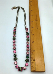 Vintage Mariana Swarovski Crystal Necklace Pink Green Silver Tone Israel