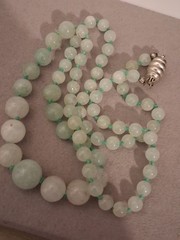 Jade/aventurine icy green gemstone graduated necklace, individually knotted