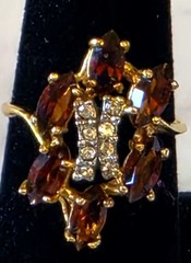 Vintage Golden-brown Rhinestone Coctail Ring, 18k HGE, SIZE 9.25