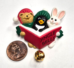 Vintage 90’s Hallmark Cards Christmas Carolers Bear Penguin Rabbit Pin / Brooch