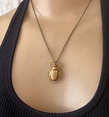 Scarab Necklace W/ Hidden Locket Stashbox Large Brass Egyptian Revival Pendant