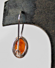 Vintage Silvertone Pierced Earrings – Amber Oval Stone – 1 1/4″