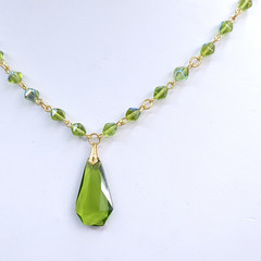 Necklace 18” Green Glass Czech Vintage Beads Women`s Jewelry Art Deco Style