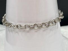 Vintage Sterling Silver Starter Charm Bracelet 6mm Double Link Chain 7.25”