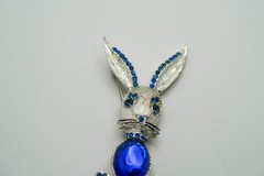Vintage Silver Blue Jelly Belly Rhinestone Bunny Mouse Brooch 7.2cm JB2