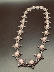 Vintage Silver Beaded & Marcasite Collar Necklace, Bezel Set With Pink Cabochons