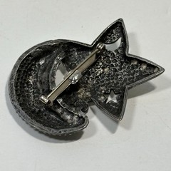 Vintage J.J Jonette Pewter Star Crescent Moon Pin Crystals Pierced Celestial 2″