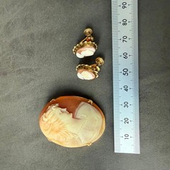 Vintage Cameo Brooch, Pendant Top & Earrings