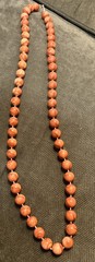 Vintage 50’s-60’s Hong Kong Mqrbled Orange Salmon Color Bead Necklace 28 Inches