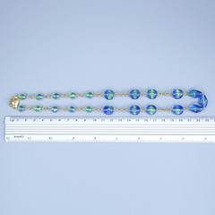 Uranium Necklace 18” Vaseline Blue Glass Czech Vintage Beads Women`s Jewelry