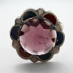 Vintage Scottish Silver Agate Brooch Large Amethyst Glass Scotland AAU 41