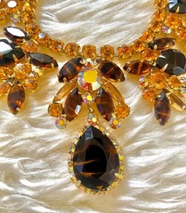 Juliana Book Piece Tigers Eye Rhinestone Necklace Brooch Earring Set