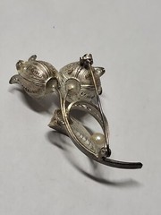 Sterling Silver Filigree Flower Vintage Japanese Akoya Cultured Pearl Brooch