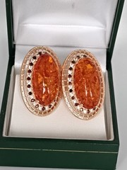 Vintage 1990-s 14 Ct Rolled Gold Large Amber Earrings-Hallmarked 585 RG
