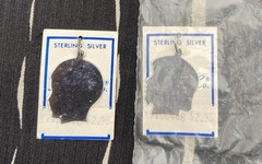 VTG Sterling Silver Silhouette Girl & Boy Head Charms NOS Unused on Card Spencer