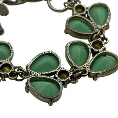 Leslie Danzis Bracelet Pale Green Double Teardrop & Clear Rhinestone Link Chunky