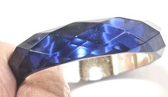 VTG 70s Bangle Bracelet Acrylic Lucite Turquoise Blue Unique Asymmetrical Facete